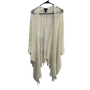 Hot In Hollywood Cream Knit Fringe Cardigan Shawl Open Front Lightweight Boho